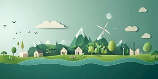 绿色环保乡村风光插画