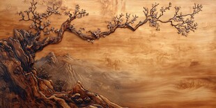 古梅傲立山水间