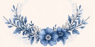 蓝色花卉花环装饰图案