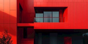 红色现代建筑外观一角