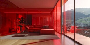 红色系现代风全景落地窗客厅