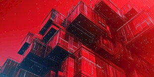 红色立体建筑科幻风画面