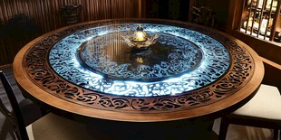 中式雕花发光圆桌