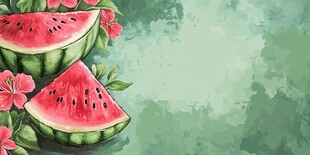 夏日西瓜花卉清新插画