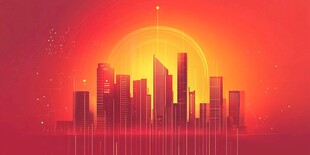 落日下的未来感城市景观