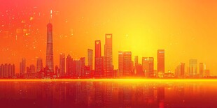夕阳下的璀璨城市天际线