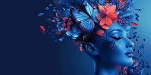 梦幻花蝶装饰的女性头像