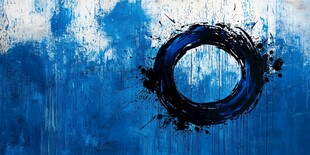 蓝色墨韵圆环抽象艺术背景