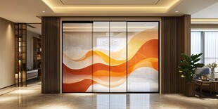 现代风客厅渐变波纹玻璃门