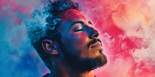 梦幻色彩中的沉思男子