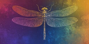 梦幻蜻蜓在多彩星空中飞舞