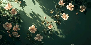 绿色背景下的粉嫩花朵