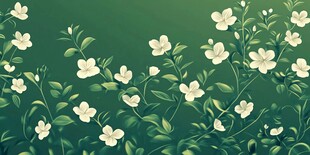 绿色背景上的白色花卉图案
