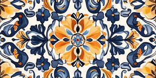 蓝黄花卉几何图案纹理