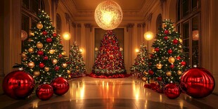 豪华大厅的璀璨圣诞布置