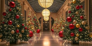 豪华大厅里的圣诞装饰景观