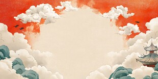 中式云海楼阁梦幻背景图