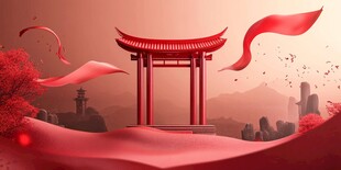 古风红韵中式建筑场景