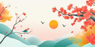 秋日山林飞鸟唯美景致