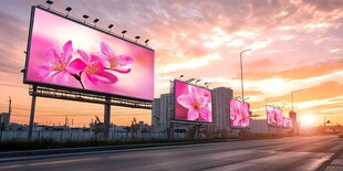 夕阳下的花卉广告路牌