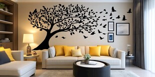 创意树墙饰客厅温馨场景