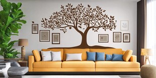 温馨客厅大树墙饰沙发场景
