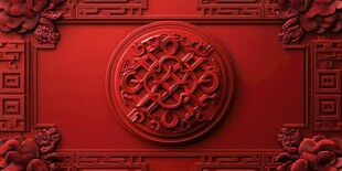 中式红雕福纹喜庆装饰图