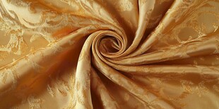 金黄花纹丝绸面料特写