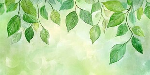 清新绿叶水彩背景图