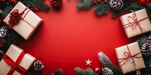 圣诞礼品与松枝装饰画面