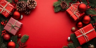圣诞礼物装饰红色背景
