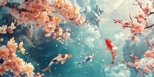 春日锦鲤游弋繁花间