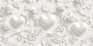 白色浮雕爱心花卉装饰图案