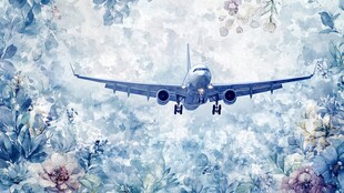 梦幻花卉中的飞机翱翔