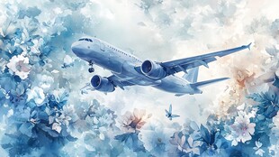 梦幻花卉中的翱翔客机