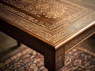 精美雕花木质桌角特写