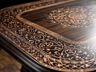 精美雕花的奢华木质桌面