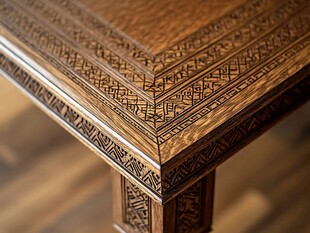 精美雕花木质桌角细节