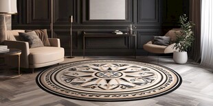 复古风圆形地毯装点客厅