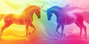 梦幻双独角兽邂逅绚丽背景