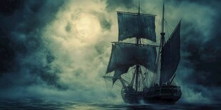 月夜下的神秘航行船只