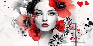 花卉环绕的时尚魅力女性