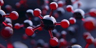 红色分子结构微观场景