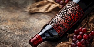 复古风红酒瓶与新鲜葡萄