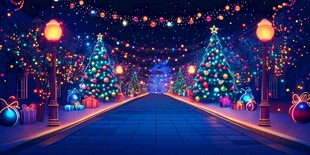 梦幻圣诞夜街道节日美景