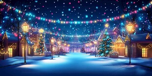 梦幻圣诞夜的温馨小镇