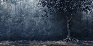 孤树倚灰墙 静谧之景