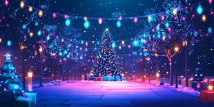 梦幻圣诞夜景节日氛围浓