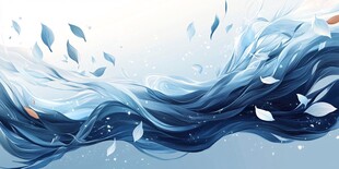 蓝色飘叶动感流体艺术图