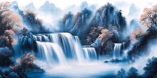 水墨山水间的壮美瀑布
